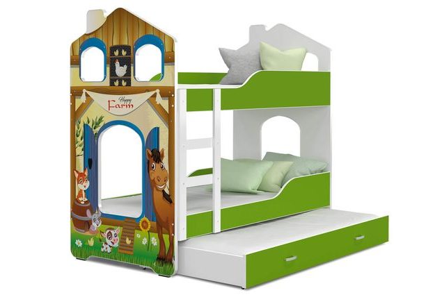 Patrová postel Domek Dominik 3 s přistýlkou 190 x 80 cm + rošt ZDARMA