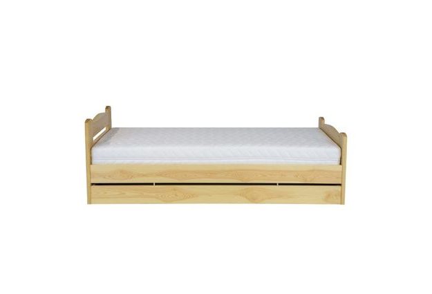 Vyvýšená borovicová postel LK144 90 x 200 cm s úložným prostorem + výklopný lamelový rošt