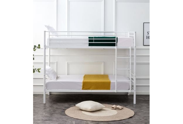 Dvoupatrová kovová postel BUNKY 90 x 200 cm, bílá