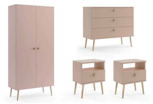 Ložnicová sestava komody + skříně s policemi + 2x noční stolek Boho