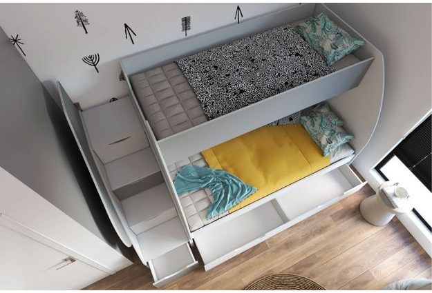 Dvoupatrová postel s úložným prostorem a schody Torfi 80 x 200 cm