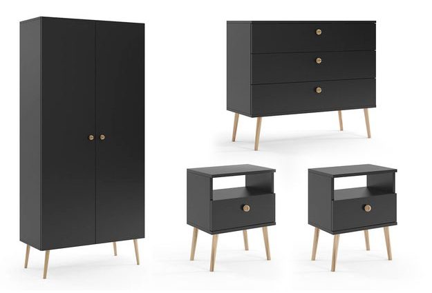 Ložnicová sestava komody + skříně s policemi + 2x noční stolek Boho