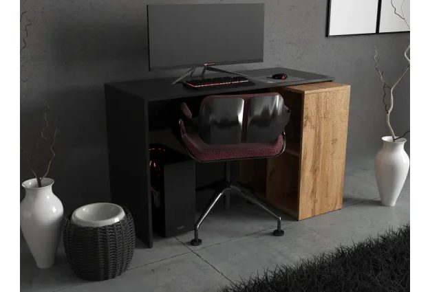 Rohový psací stůl s regálem Stivio