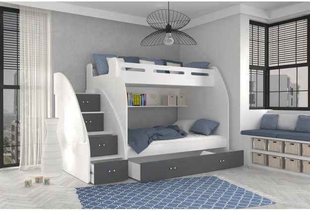 Dvoupatrová postel s úložným prostorem a schody Zuzia 90/120x200 cm + rošt ZDARMA