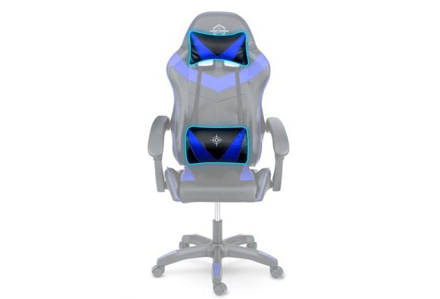 Detail modré herní židle Draknor – opěrka s polštářky