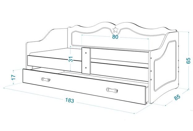 Dětská postel s úložným šuplíkem a zábranou Lili 80x180 cm + rošt ZDARMA