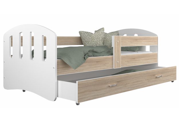 Dětská postel Happy 80×200 cm s roštem, šuplíkem a zábranou