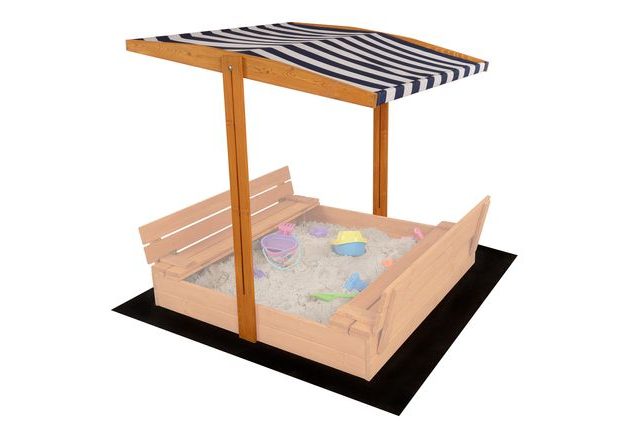 Uzavíratelné pískoviště pro děti s lavičkami a stříškou, impregnované pro ochranu před vlhkostí a zajištění bezpečného hraní na zahradě