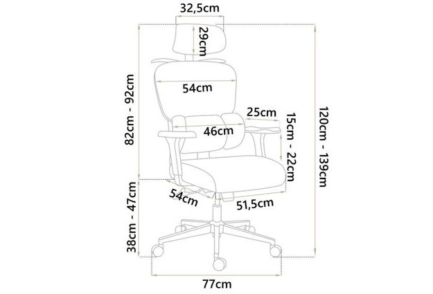 Kancelářská židle Talin Micro Mesh - rozměry