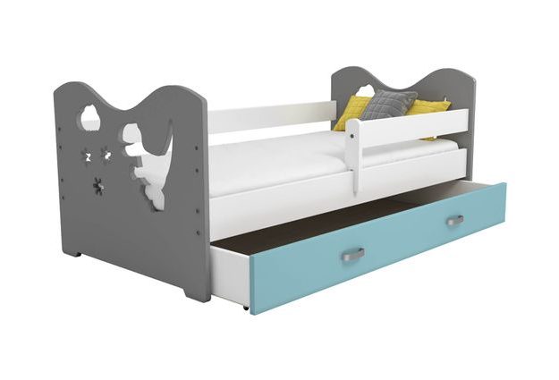 Dětská postel Micky 80x160 cm, dinosaur s roštem a šuplíkem ZDARMA