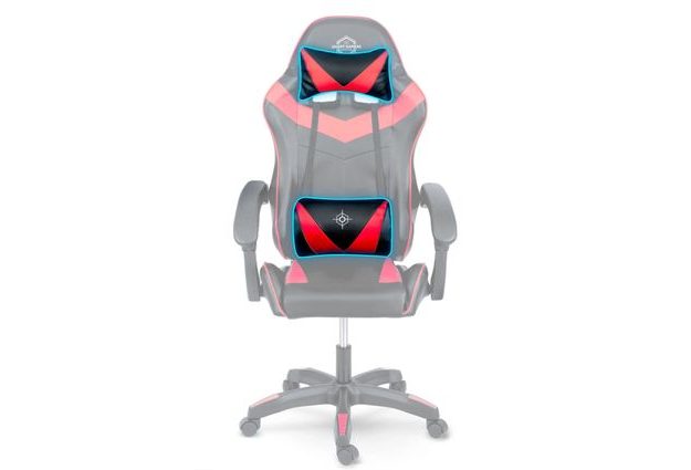 Detail červené herní židle Draknor – opěrka s polštářky