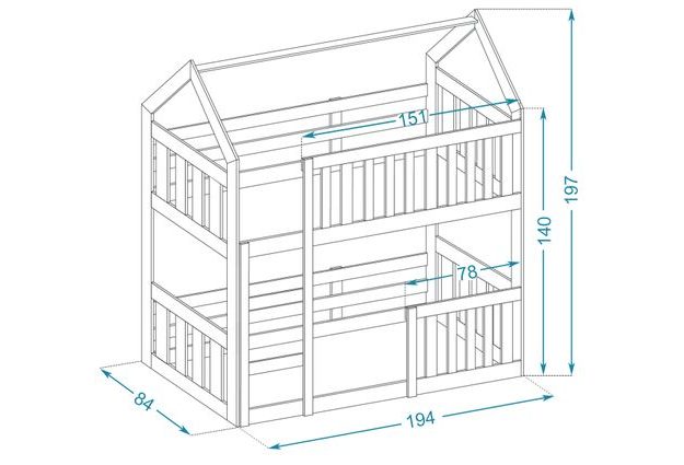 Dětská dvoupatrová postel Domek Mini 80x190 cm - perfektní místo pro odpočinek dětí