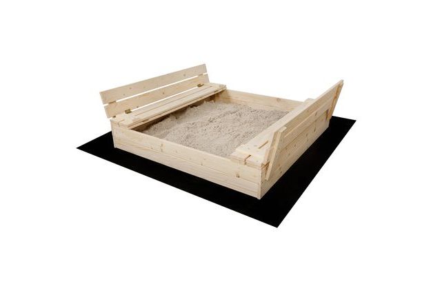 Pískoviště z přírodního dřeva se sklopnými lavičkami sloužícími jako víko