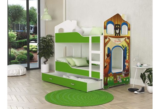 Patrová postel Domek Dominik s šuplíkem 160 x 80 cm + rošt ZDARMA