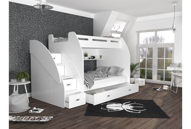 Dvoupatrová postel s úložným prostorem a schody Zuzia 90/120x200 cm + rošt ZDARMA