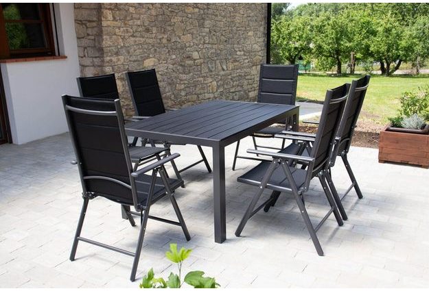Zahradní set Ibiza se 6 židlemi a stolem 150 cm, antracit/černý