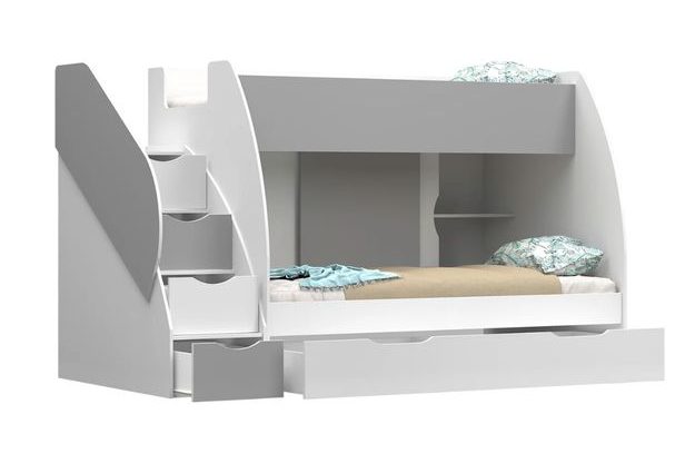 Dvoupatrová postel s úložným prostorem a schody Torfi 80 x 200 cm