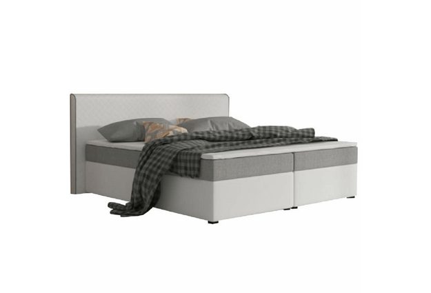 Komfortní postel, šedá látka / bílá ekokůže, 180x200, NOVARA MEGAKOMFORT