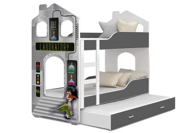 Patrová postel Domek Dominik 3 s přistýlkou 190 x 80 cm + rošt ZDARMA