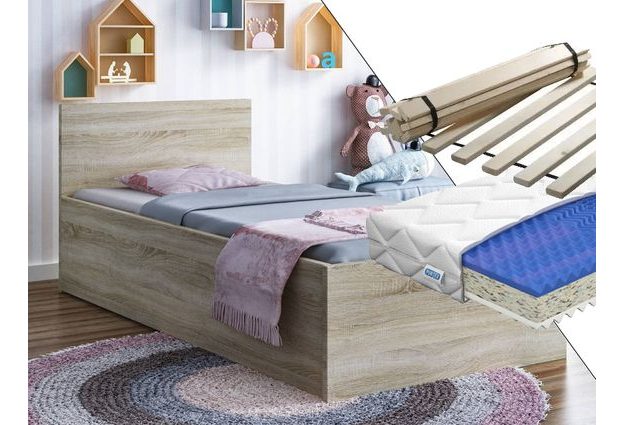 Vyvýšená postel Mary 90 x 200 cm + sendvičová matrace + rošt