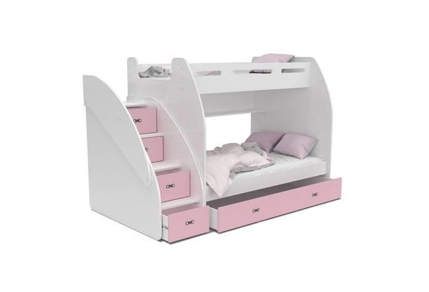 Dvoupatrová postel s úložným prostorem a schody Zuzia 90/120x200 cm + rošt ZDARMA