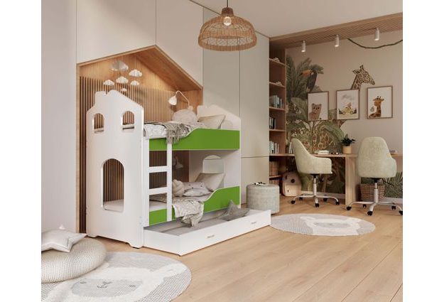 Patrová postel Domek Dominik s šuplíkem 190 x 80 cm + rošt ZDARMA