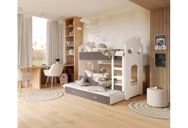 Patrová postel Domek Dominik 3 s přistýlkou 190 x 80 cm + rošt ZDARMA