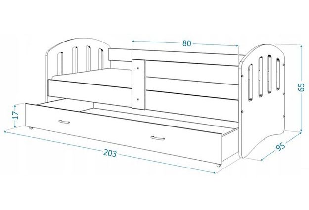Praktická dětská postel 80×180 cm s ochrannou zábranou a zásuvkou