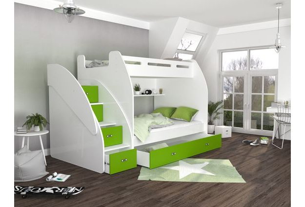 Dvoupatrová postel s úložným prostorem a schody Zuzia 90/120x200 cm + rošt ZDARMA