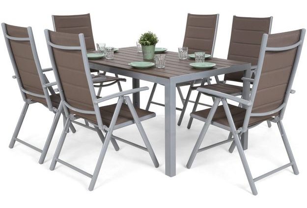Zahradní set Ibiza se 6 židlemi a stolem 150 cm, stříbrný/taupe