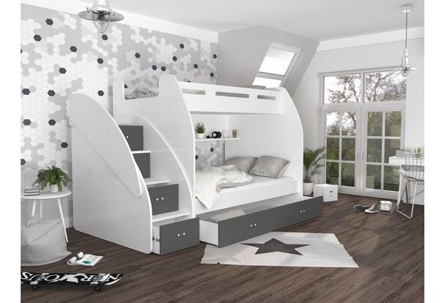 Dvoupatrová postel s úložným prostorem a schody Zuzia 90/120x200 cm + rošt ZDARMA