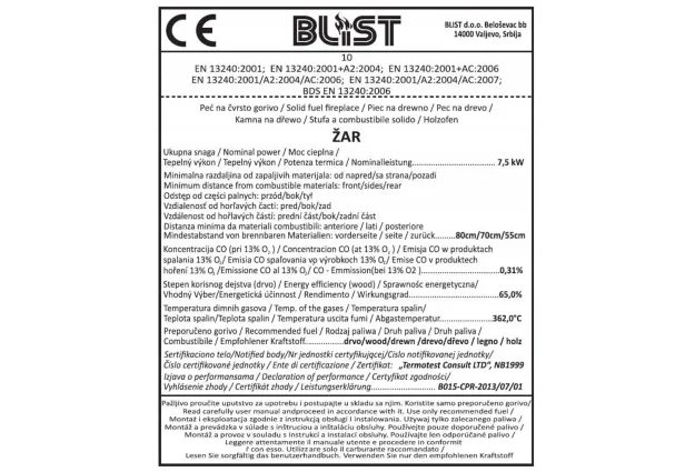 Krbová kamna Blist ŽÁR