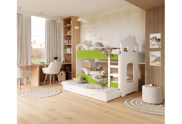 Patrová postel Domek Dominik 3 s přistýlkou 190 x 80 cm + rošt ZDARMA