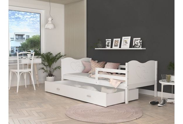 Bílá dětská postel Max P 90x200 cm s vlnitými čely a lamelovým roštem