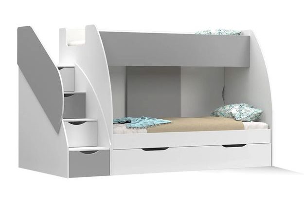 Dvoupatrová postel s úložným prostorem a schody Torfi 80 x 200 cm