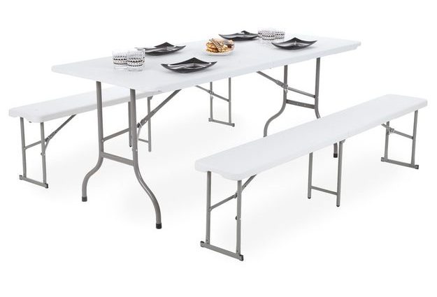 Cateringová skládací sestava stolu a 2 lavic, 180 cm