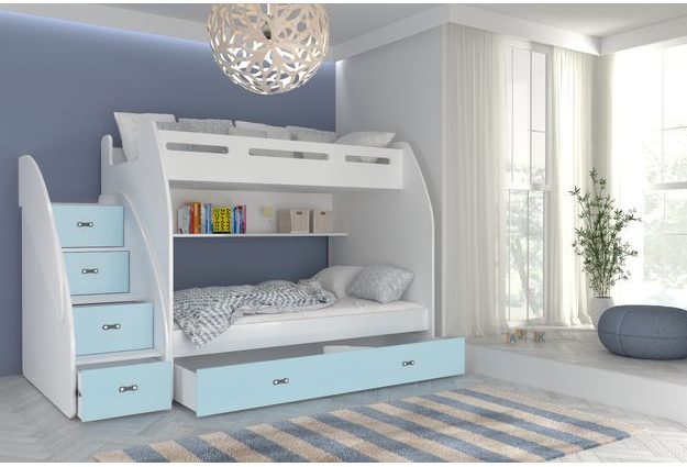 Dvoupatrová postel s úložným prostorem a schody Zuzia 90/120x200 cm + rošt ZDARMA