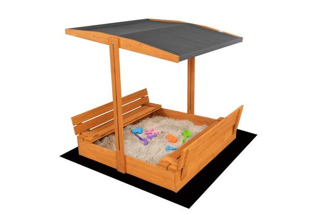 Impregnované pískoviště pro děti s lavičkami a stříškou, uzavíratelné pro ochranu písku, ideální pro zahradu a venkovní hraní