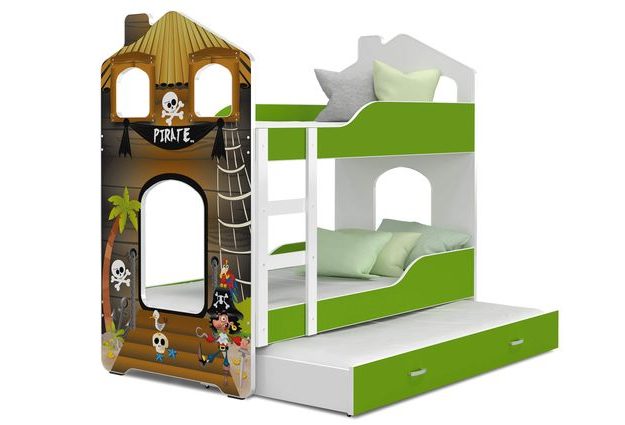 Patrová postel Domek Dominik 3 s přistýlkou 190 x 80 cm + rošt ZDARMA