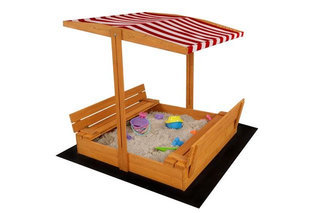 Impregnované pískoviště pro děti s lavičkami a stříškou, uzavíratelné pro ochranu písku, ideální pro zahradu a venkovní hraní
