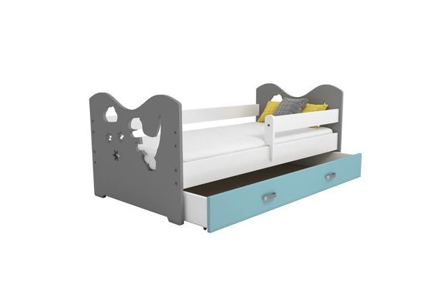 Dětská postel Micky 80x160 cm, dinosaur s roštem a šuplíkem ZDARMA