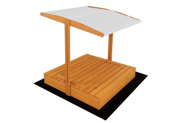 Uzavíratelné pískoviště pro děti s lavičkami a stříškou, impregnované pro ochranu před vlhkostí a zajištění bezpečného hraní na zahradě