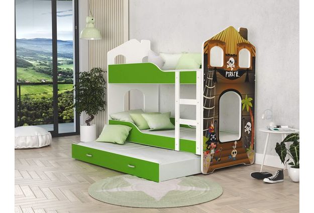 Patrová postel Domek Dominik 3 s přistýlkou 190 x 80 cm + rošt ZDARMA