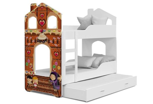 Patrová postel Domek Dominik 3 s přistýlkou 190 x 80 cm + rošt ZDARMA