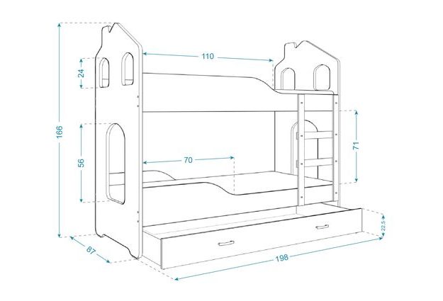 Patrová postel Domek Dominik 3 s přistýlkou 190 x 80 cm + rošt ZDARMA