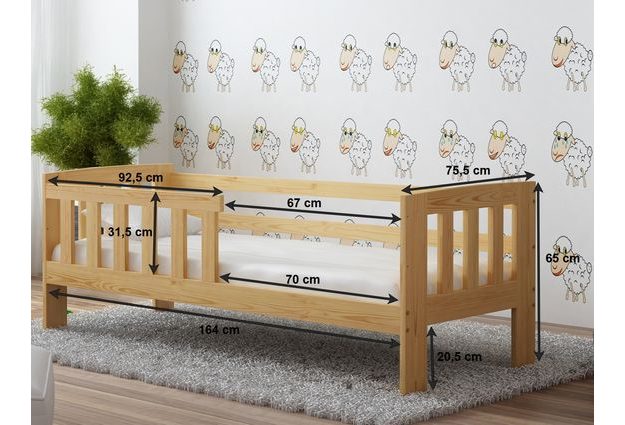 Dřevěná dětská postel Ala 160x70 se zábranou + rošt ZDARMA