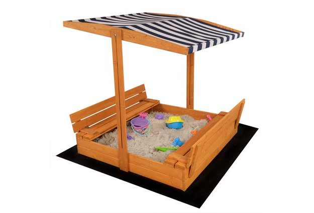 Impregnované pískoviště pro děti s lavičkami a stříškou, uzavíratelné pro ochranu písku, ideální pro zahradu a venkovní hraní