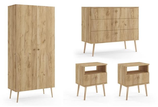 Ložnicová sestava komody + skříně s policemi + 2x noční stolek Boho