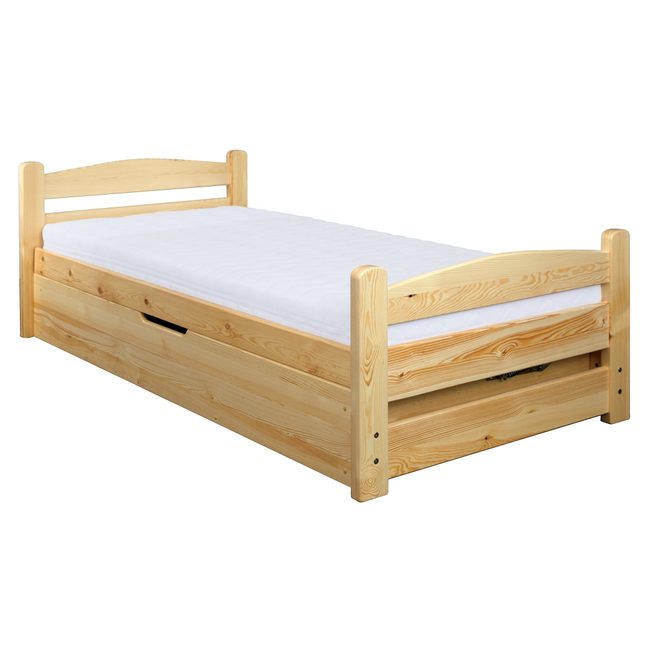 Vyvýšená borovicová postel LK144 90 x 200 cm s úložným prostorem - surové dřevo