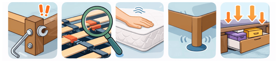 Ikonografika kroků, jak rychle odstranit vrzání postele a zlepšit stabilitu lůžka